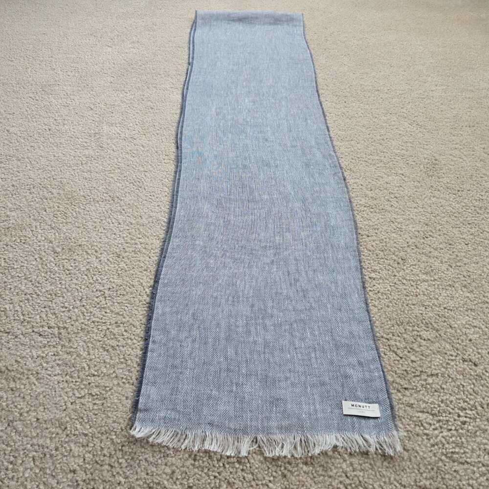 NWOT McNutt Linen Herringbone Scarf Grey Blue - Picture 6 of 10